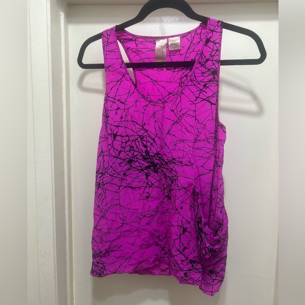 Women’s Gemma Silk Tank Top Size Small Pink Abstract Nordstrom Pocket Neon Retro